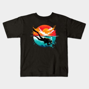 Scuba Diver Sunset Design Kids T-Shirt